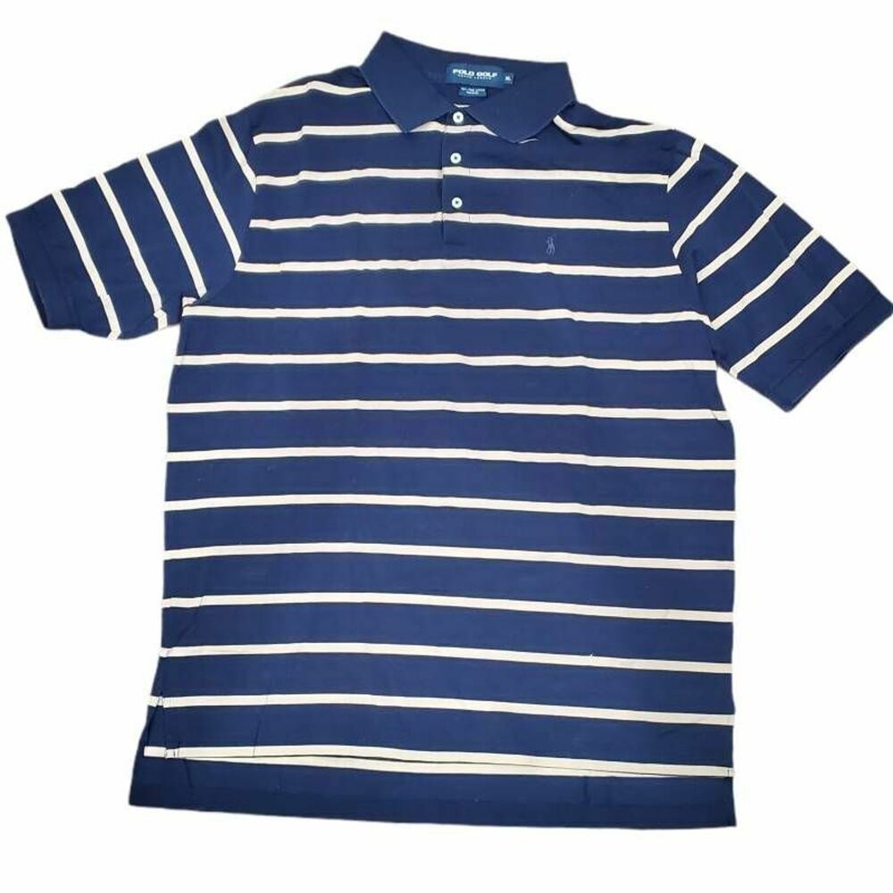 Polo Ralph Lauren Mens Golf Polo Shirt Blue Striped Hi Low Hem Pima Cotton XL